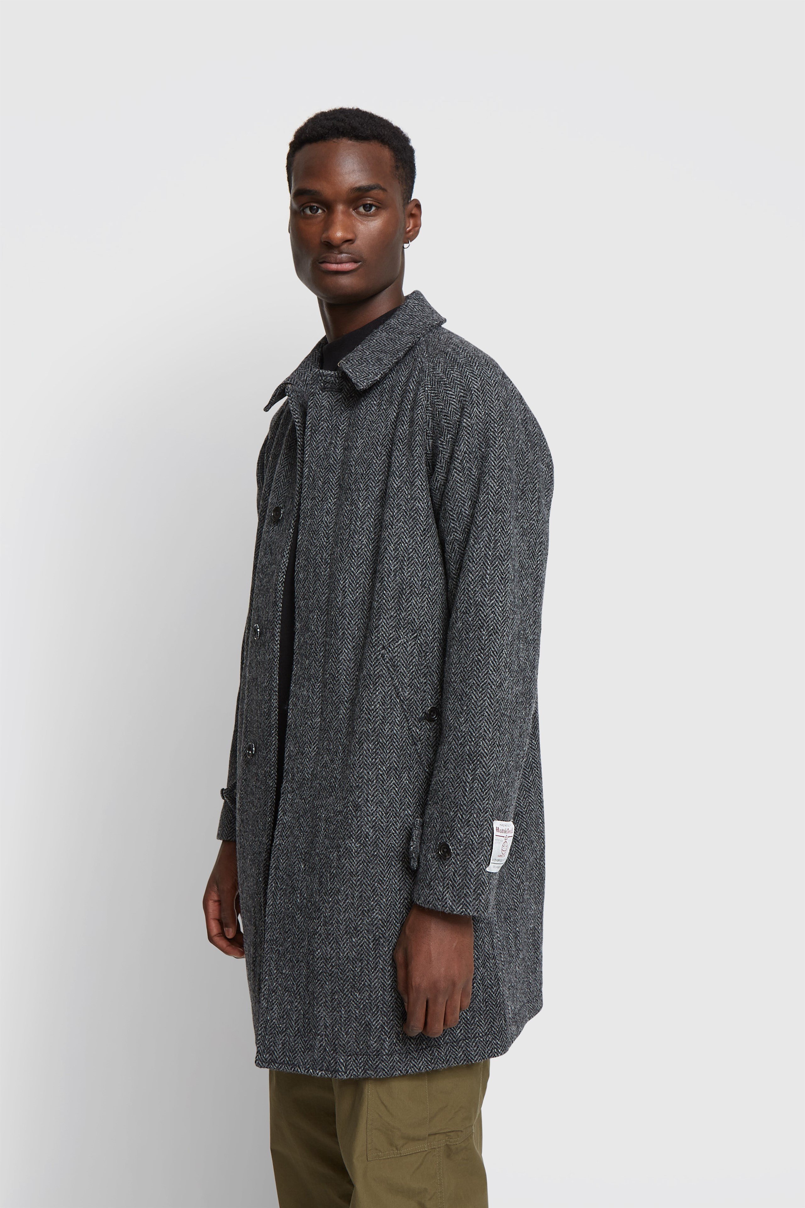 Beams Plus Balmacaan Coat Harris Tweed Grey HB | WoodWood.com