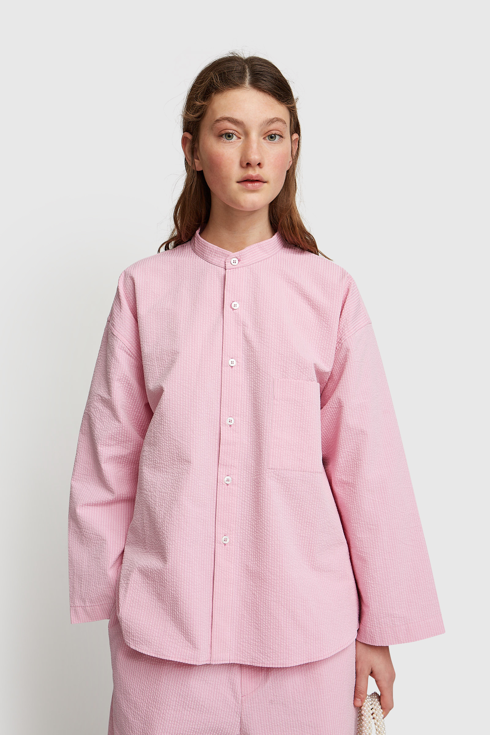 CristaSeya Seersucker Pyjama Shirt Light pink | WoodWood.com