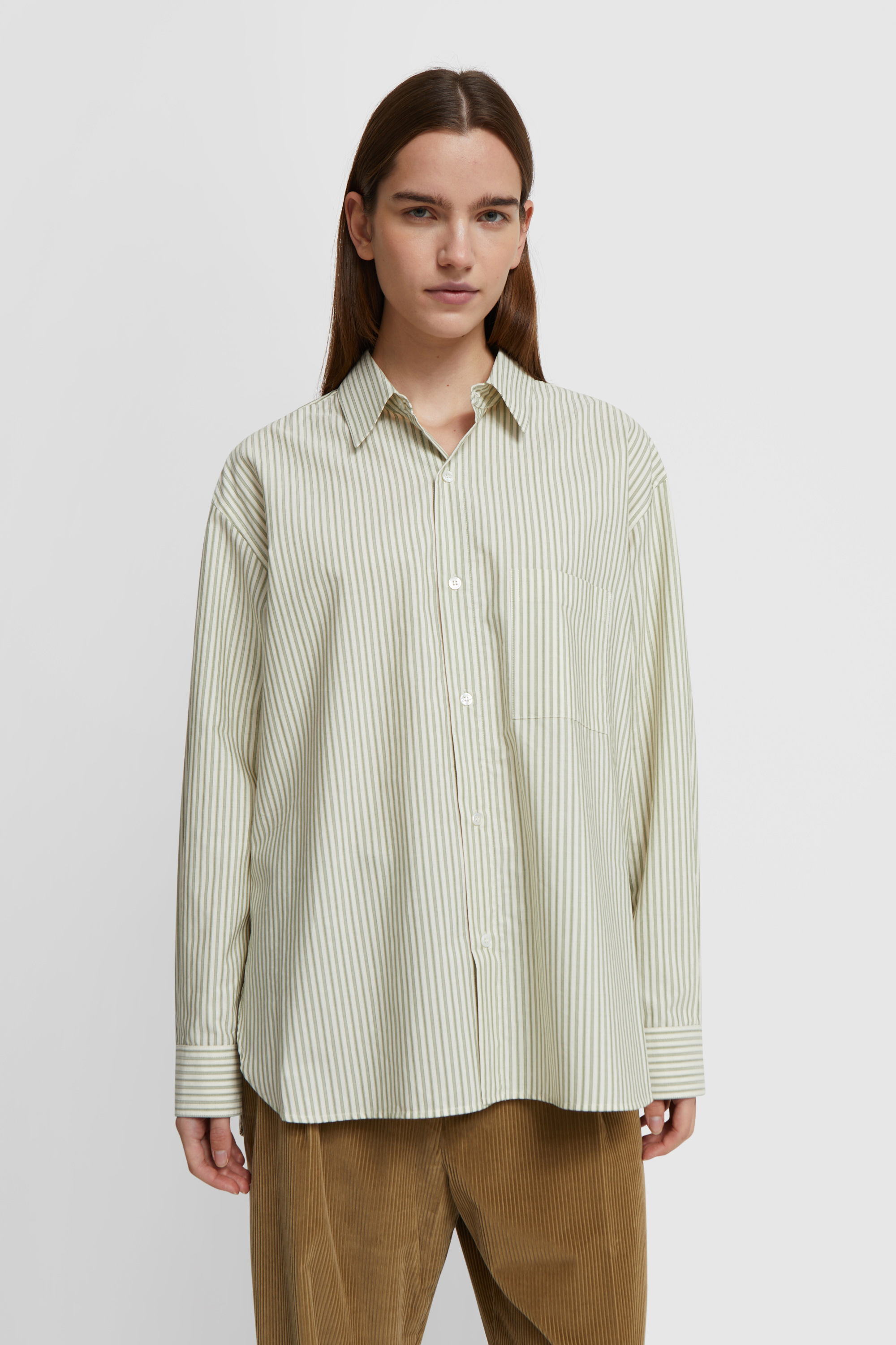 CristaSeya Striped Classic Collar Shirt Small sauge stripes | WoodWood.com