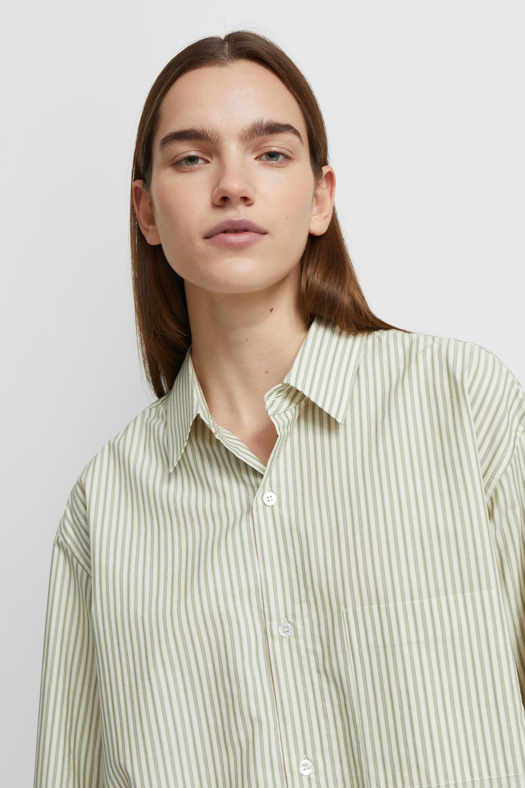 CristaSeya Striped Classic Collar Shirt Small sauge stripes