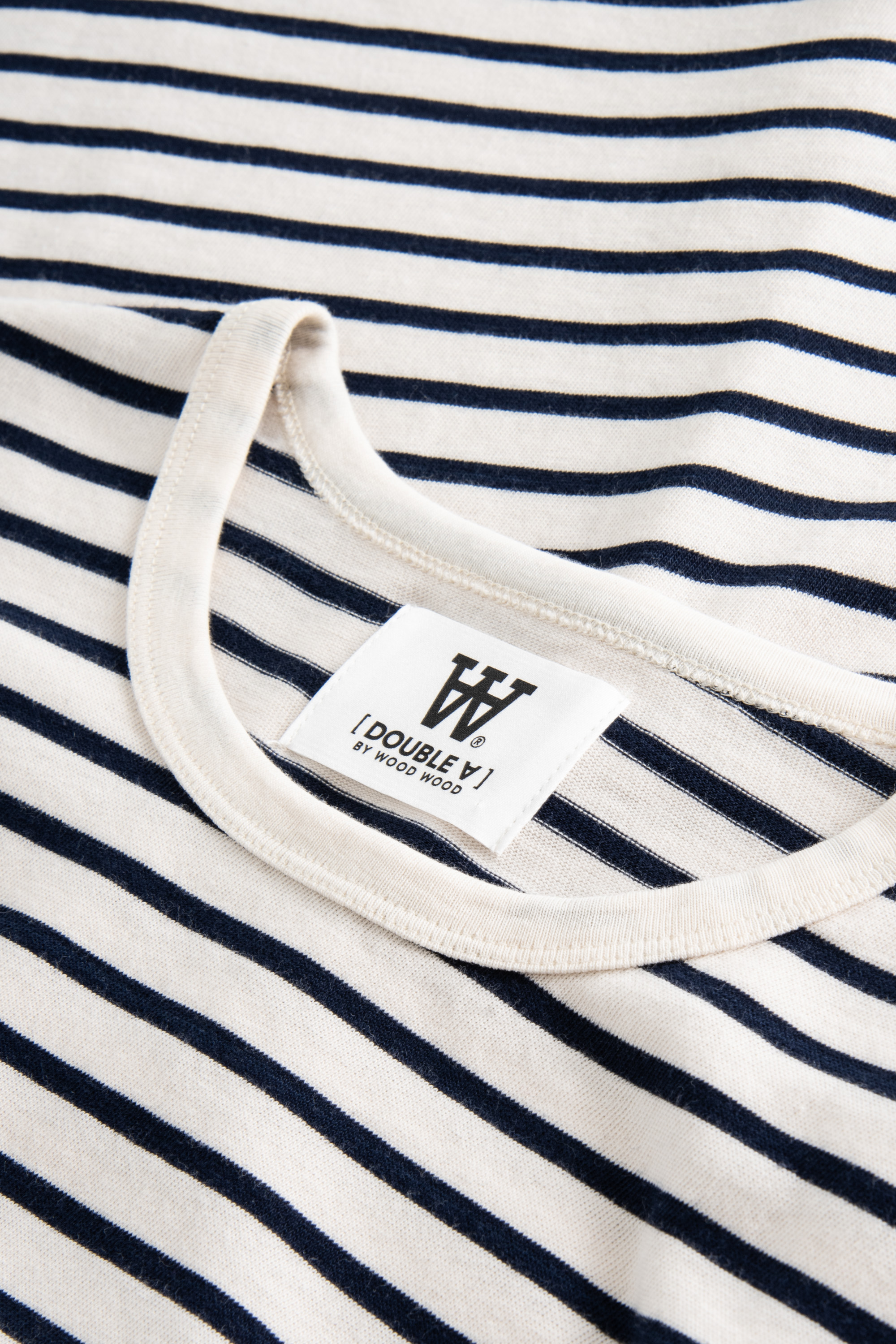 Double A by Wood Wood Moa stripe long sleeve Off-white/navy stripes ...