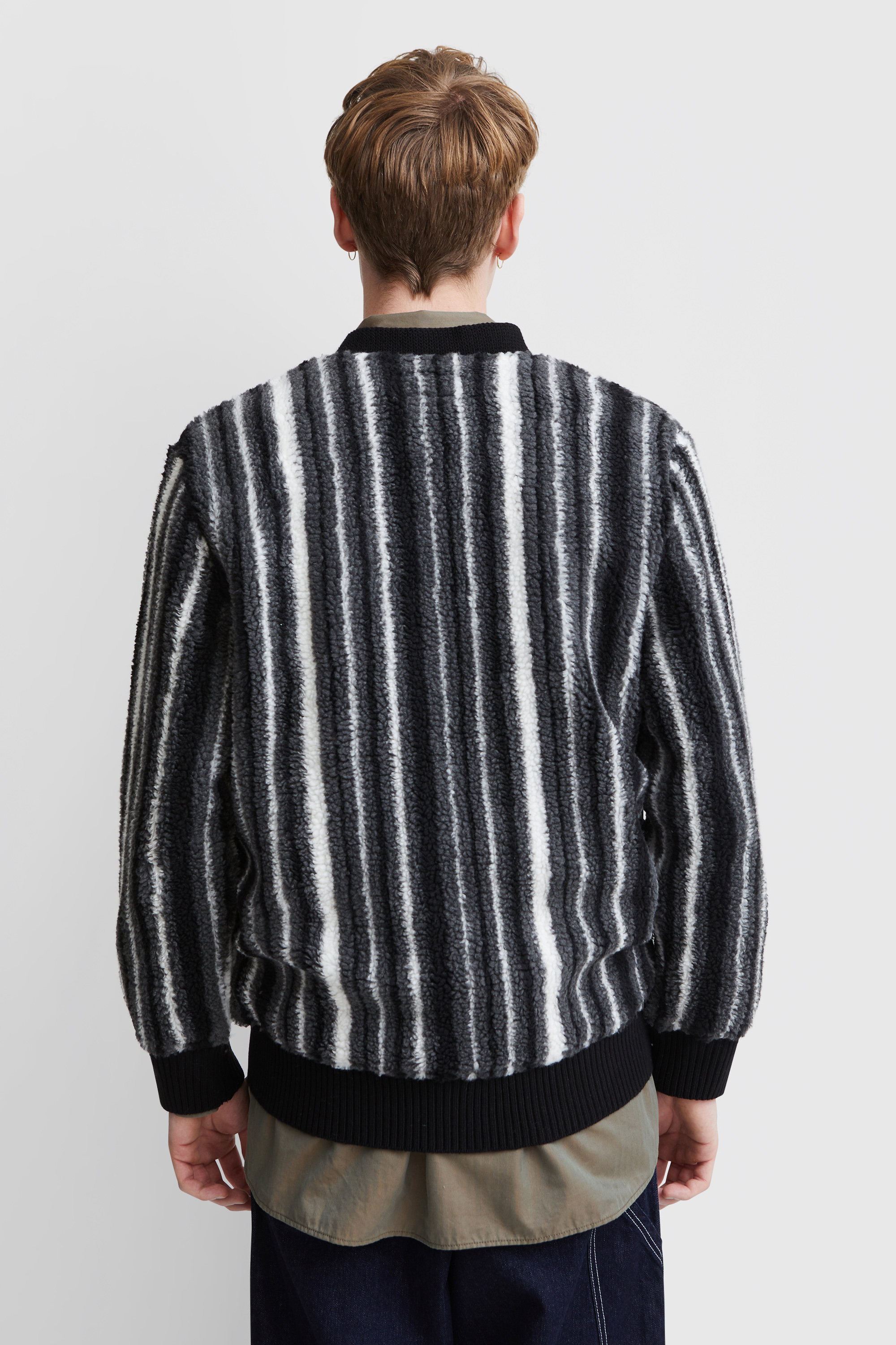 Beams Plus Fleece Cardigan Stripe Black | WoodWood.com