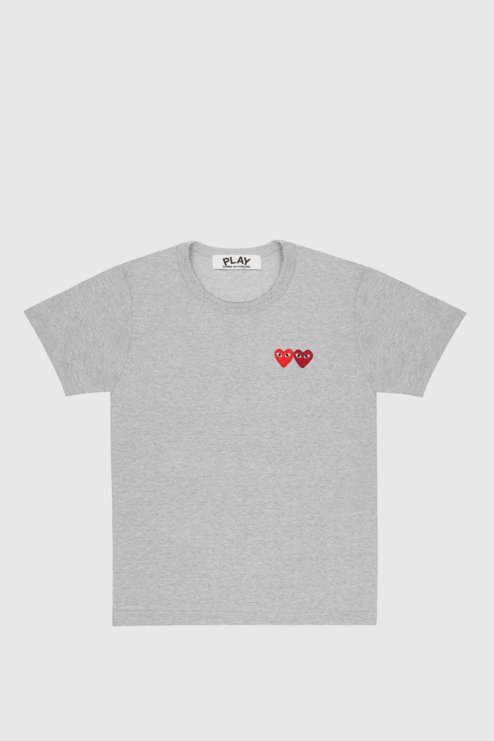 Comme des Garçons PLAY Womens Double Heart Logo Tee GREY (3) | WoodWood.com