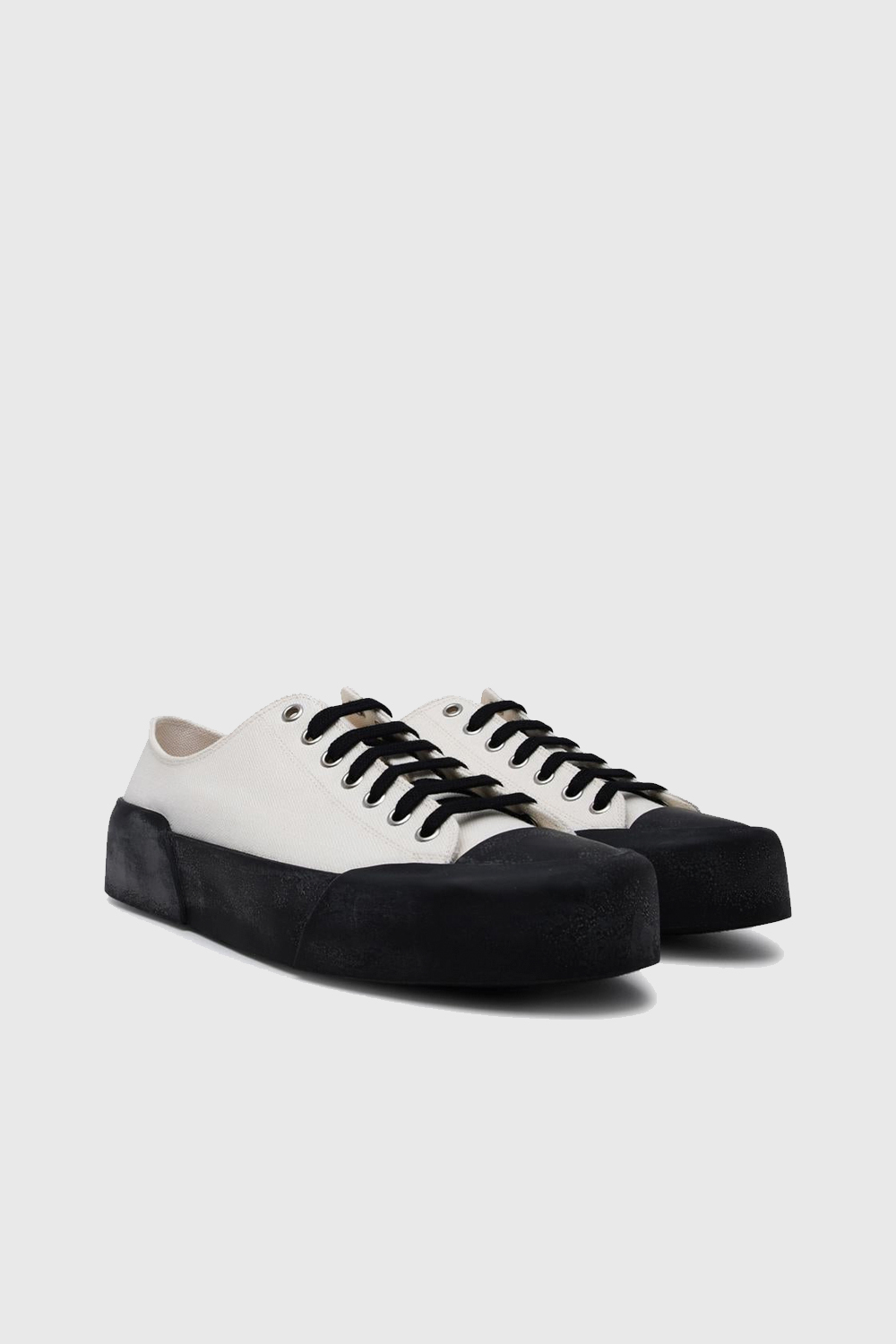 Jil Sander Canvas LaceUp Low Cut Sneakers Black/white | WoodWood.com